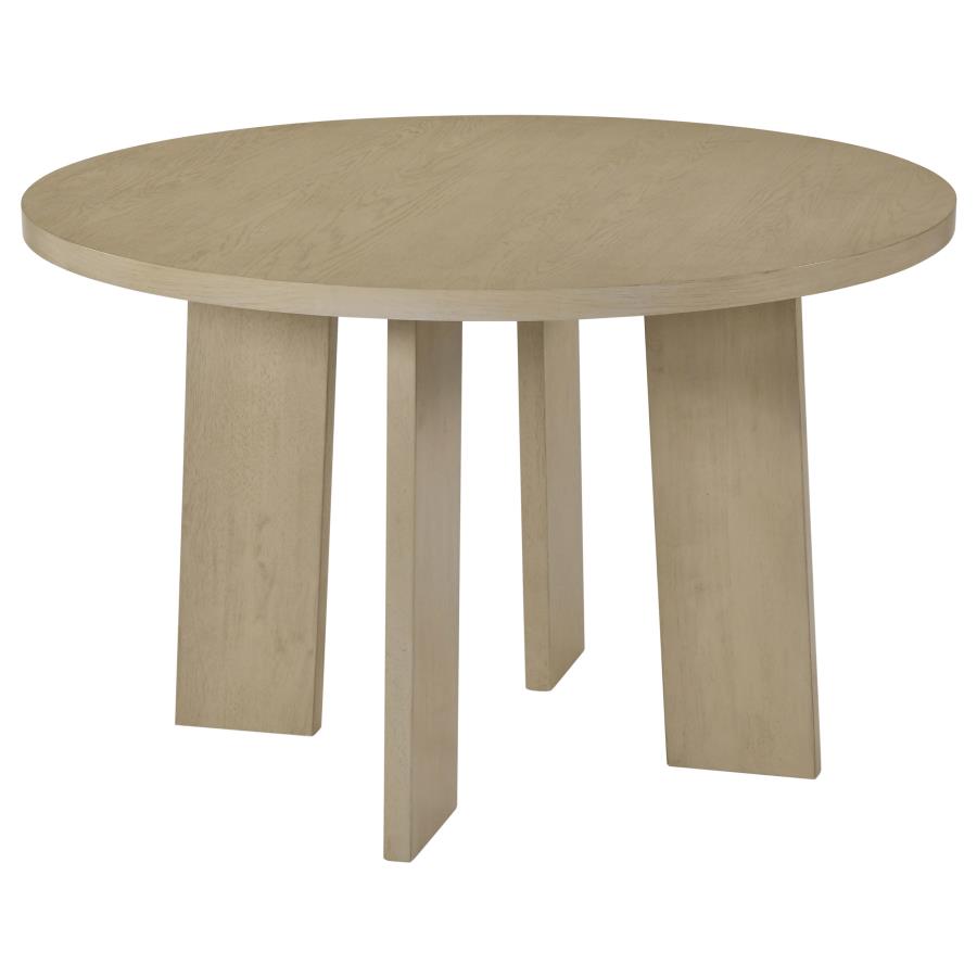 Coaster Strouse 5-Piece Round Natural Oak Pedestal Dining Table Set with Grey Velvet Tufted Chairs – 193940NAT-S5E — product view 2