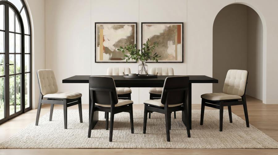 Coaster Decker 7-Piece 82" Black Dining Table Set with Cream Biscuit-Tufted Velvet Chairs – 193951BLK-S7D — product view 1