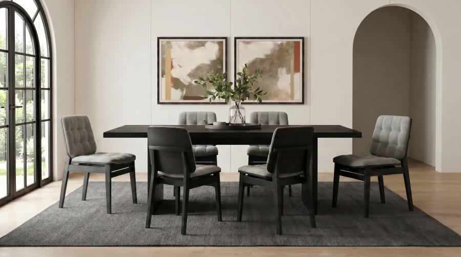 Coaster Decker 7-Piece 82" Black Dining Table Set with Grey Biscuit-Tufted Velvet Chairs – 193951BLK-S7E — product view 1
