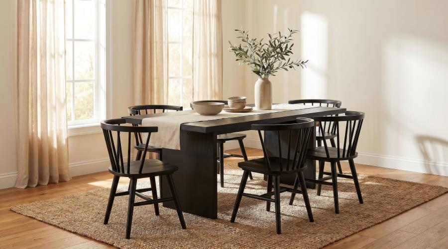 Coaster Decker 7-Piece 82" Black Dining Table Set with Black Windsor Spindle-Back Chairs – 193951BLK-S7F — product view 1