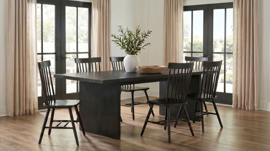 Coaster Decker 7-Piece 82" Black Dining Table Set with Black High Spindle-Back Windsor Chairs – 193951BLK-S7G — product view 1