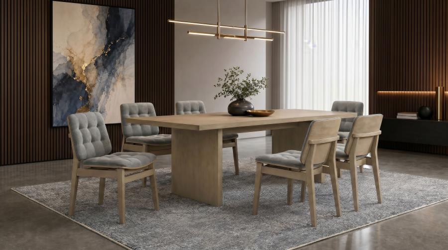 Coaster Decker 7-Piece 82" Natural Oak Dining Table Set with Grey Biscuit-Tufted Velvet Chairs – 193951NAT-S7E — product view 1