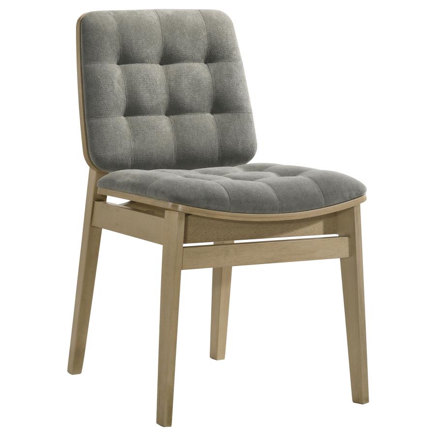 Coaster Decker 7-Piece 82" Natural Oak Dining Table Set with Grey Biscuit-Tufted Velvet Chairs – 193951NAT-S7E — product view 3