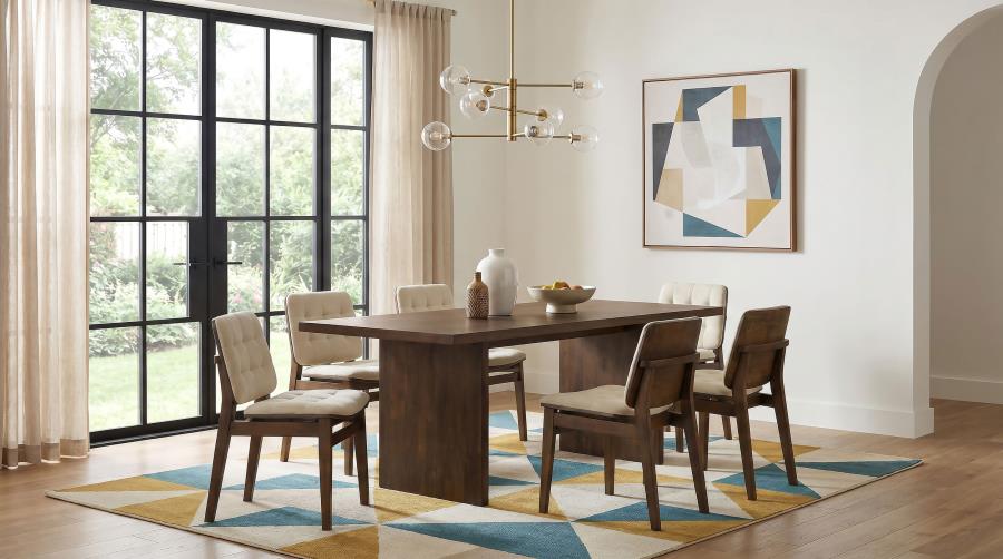 Coaster Decker 7-Piece 82" Walnut Dining Table Set with Cream Biscuit-Tufted Velvet Chairs – 193951WAL-S7D — product view 1