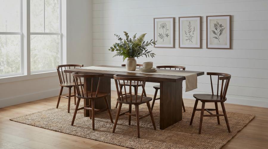 Coaster Decker 7-Piece 82" Walnut Dining Table Set with Walnut Windsor Spindle-Back Chairs – 193951WAL-S7F — product view 1