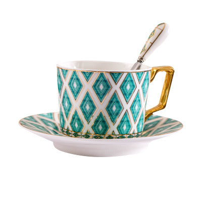 Elegant porcelain coffee cup set with saucers, spoons and delicate ornamental decoration — product view 6