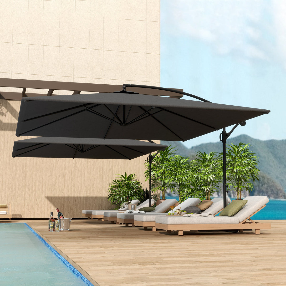 111" x 150.4" Cantilever Umbrella with 360° Rotation and Tilt, Grey — product view 3