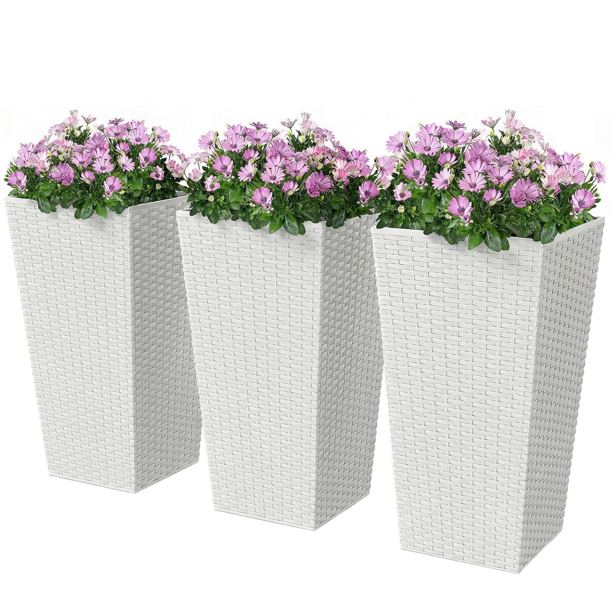 3 Piece 24" Tall Planters with Drainage Holes, White — product view 1