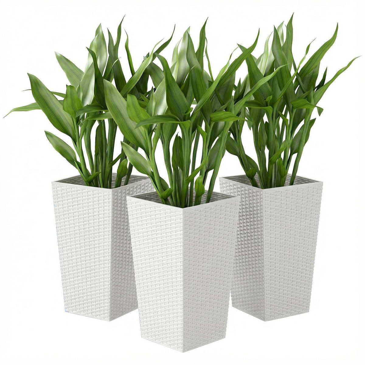 3 Piece 24" Tall Planters with Drainage Holes, White — product view 2