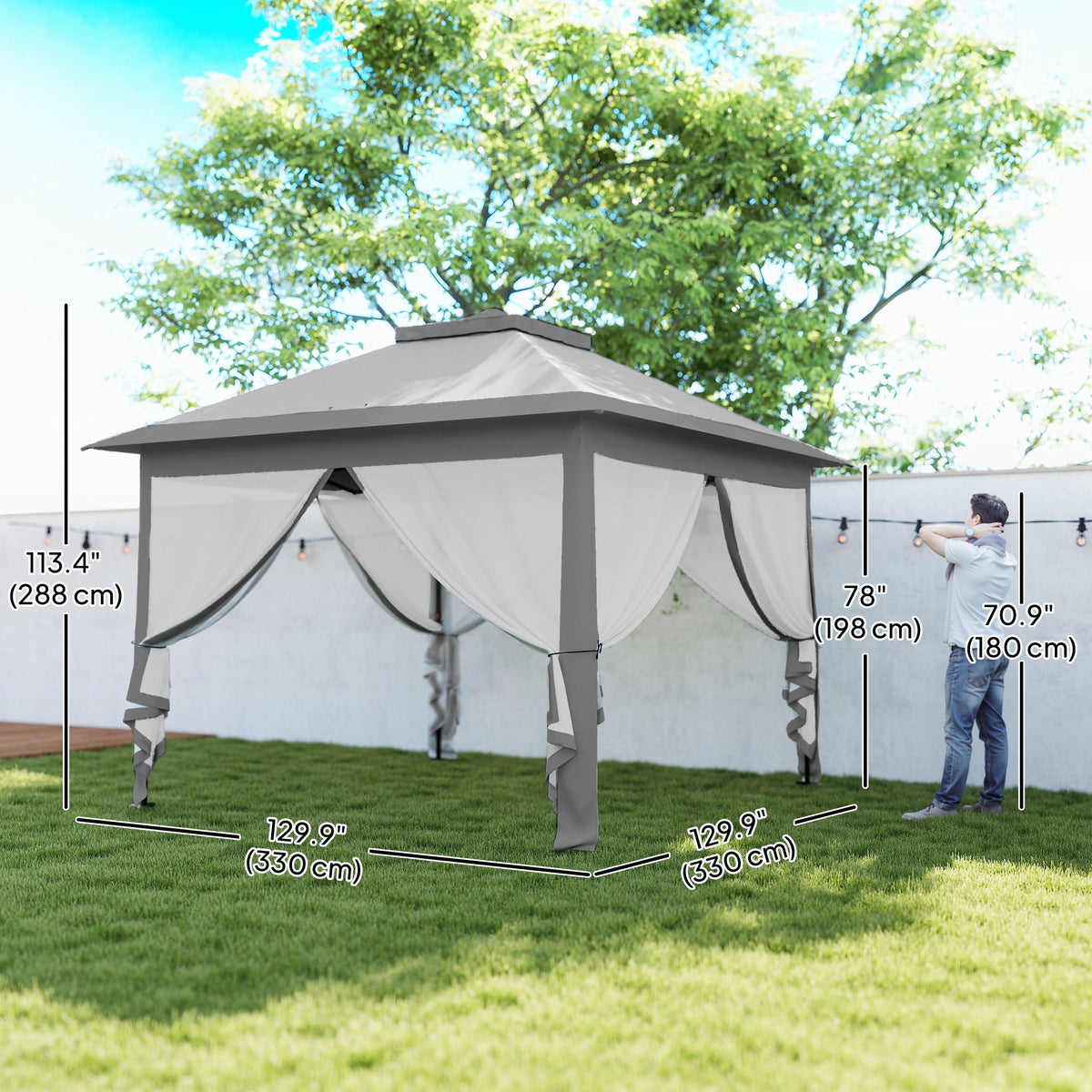 11' x 11' Pop Up Canopy with Double Roof and Mesh Sidewalls, Light Grey — product view 5