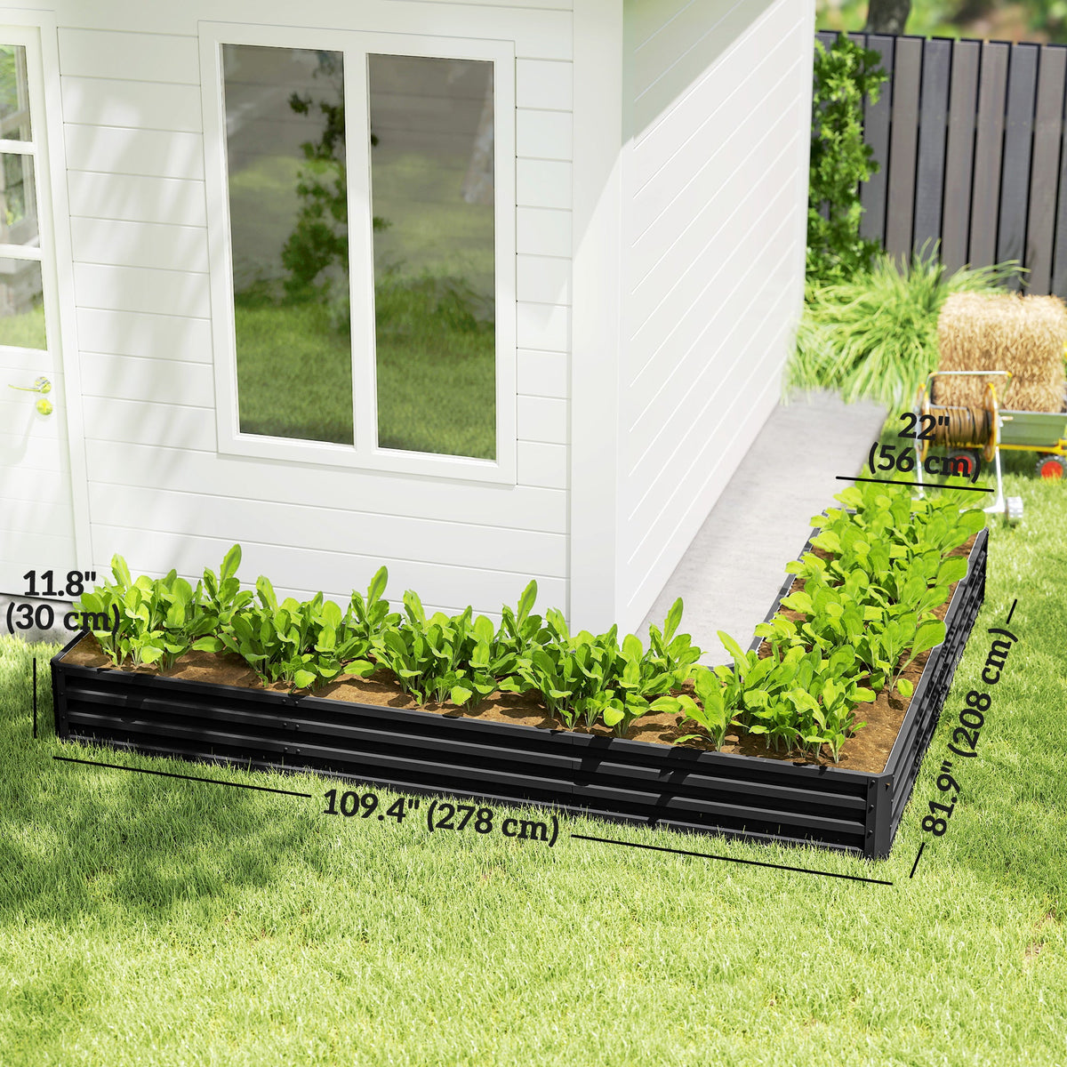 82" x 109" x 12" L-Shaped Raised Garden Bed, Black — product view 5