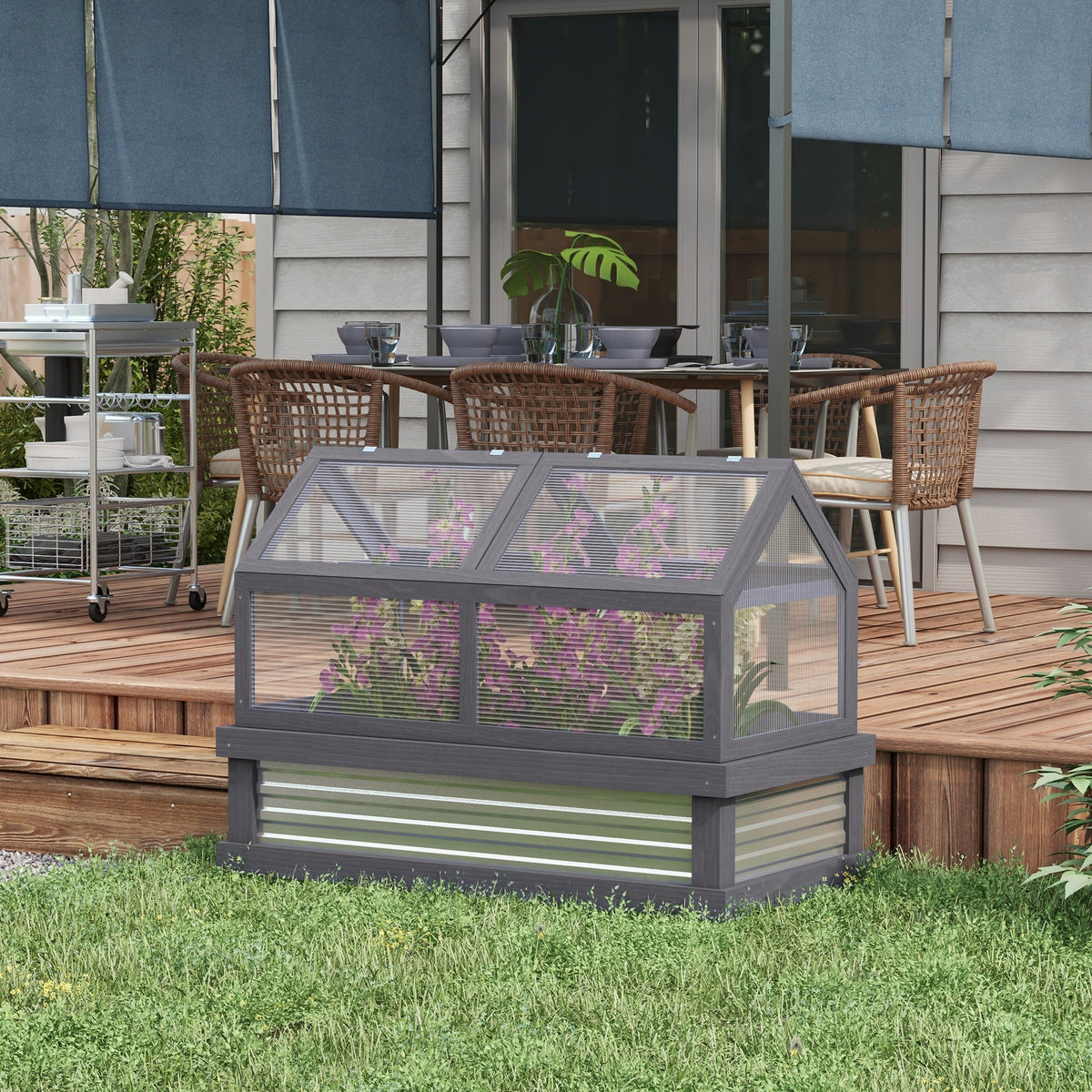 NookGrow 48" x 24" x 32" Wooden Cold Frame Greenhouse, Grey — product view 3