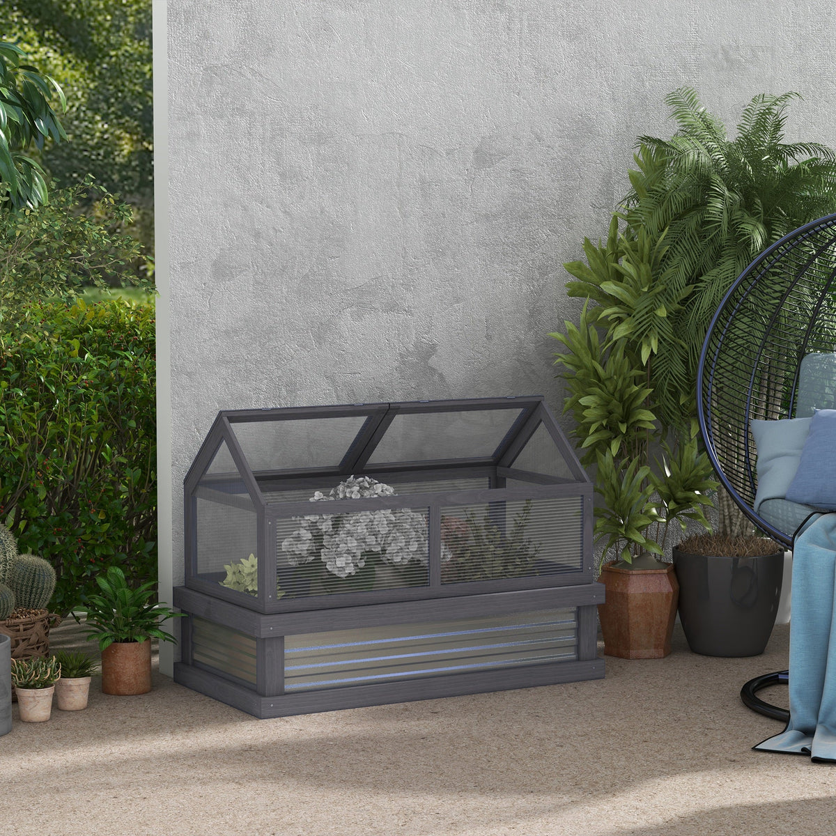 NookGrow 48" x 24" x 32" Wooden Cold Frame Greenhouse, Grey — product view 4