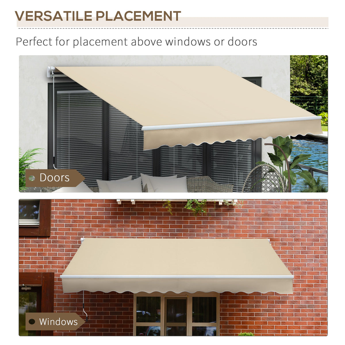 12' x 8' Retractable Awning with Manual Crank, Cream White — product view 7