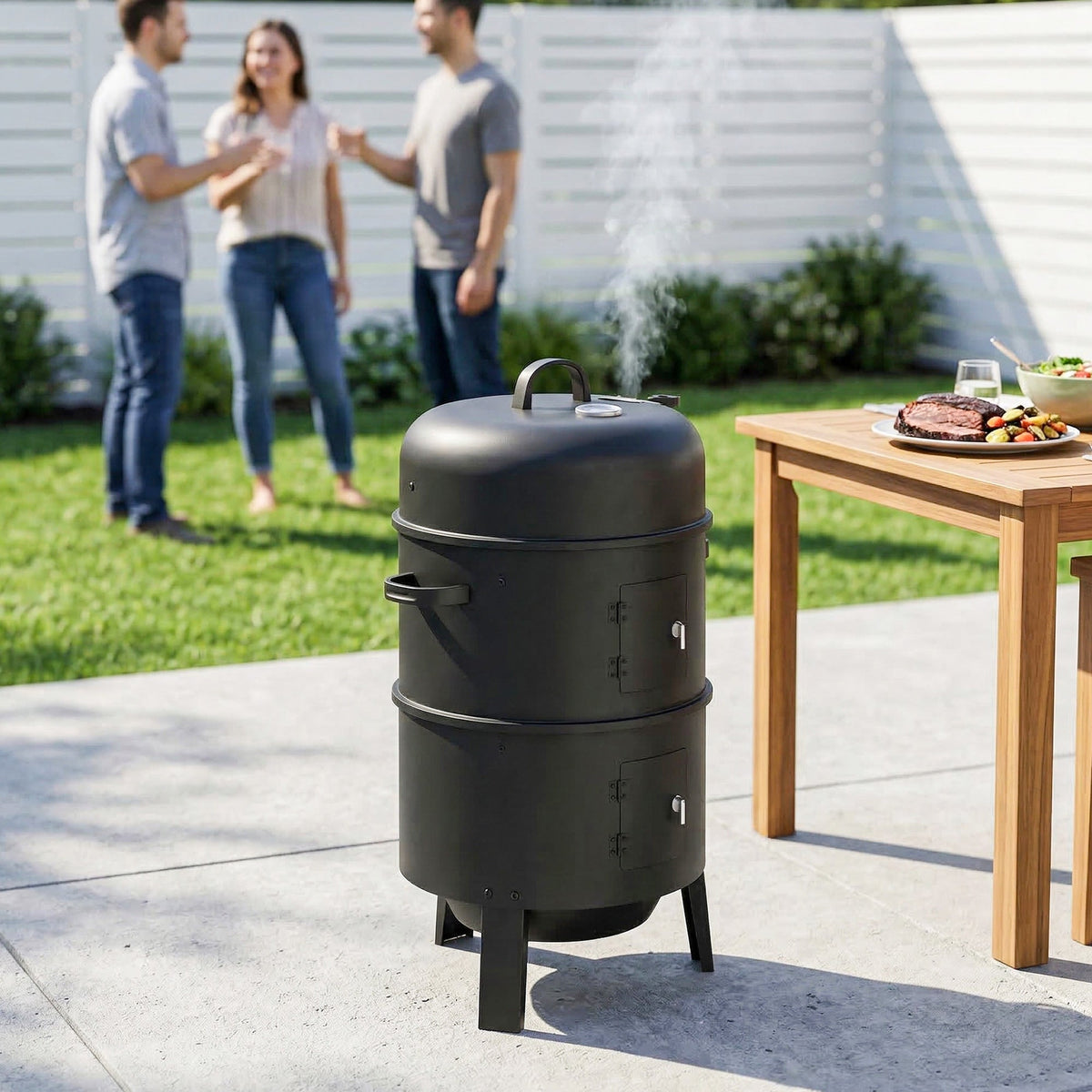 3-in-1 Vertical Charcoal Smoker with 2 Grill Grates — product view 4