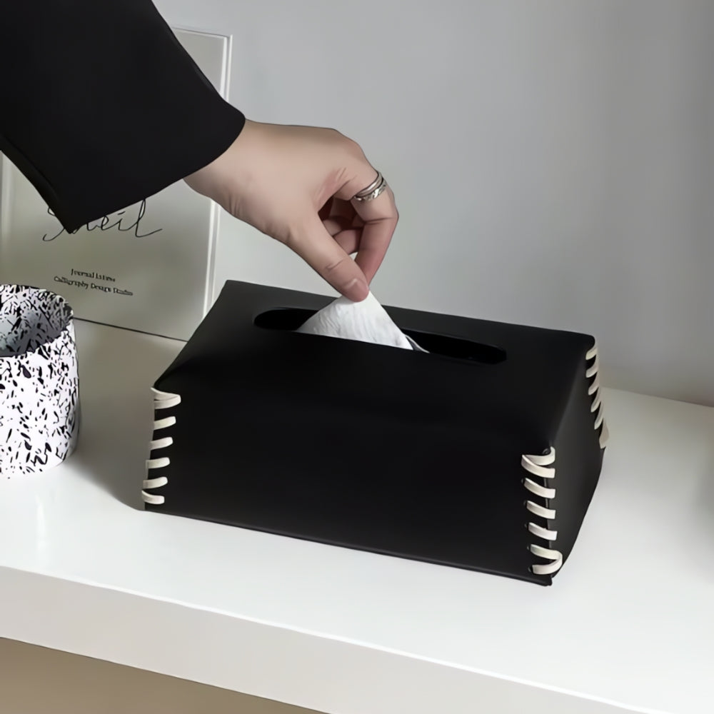 LoungeYard | Stitched Leather Tissue Box Holder — product view 2