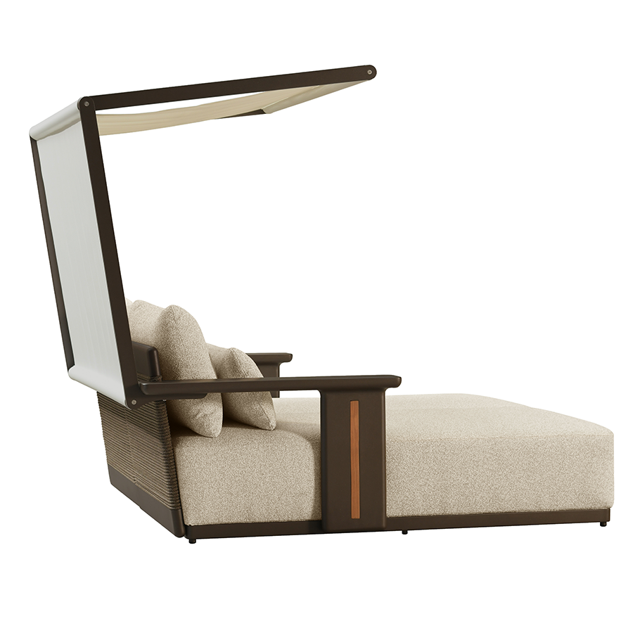 PURPLE LEAF Luxury Double Chaise Lounge Chair Outdoor Premium Aluminum Lounger with Teak Trim Armrest and 4 Pillows Modern Daybed with Textilene Canpoy for Pool Backyard Deck Garden — product view 4