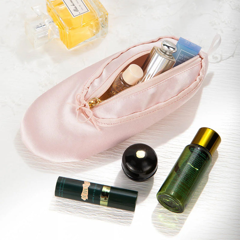 Personalized Pink Ballet Shoe Style Makeup Bag | LoungeYard — product view 1
