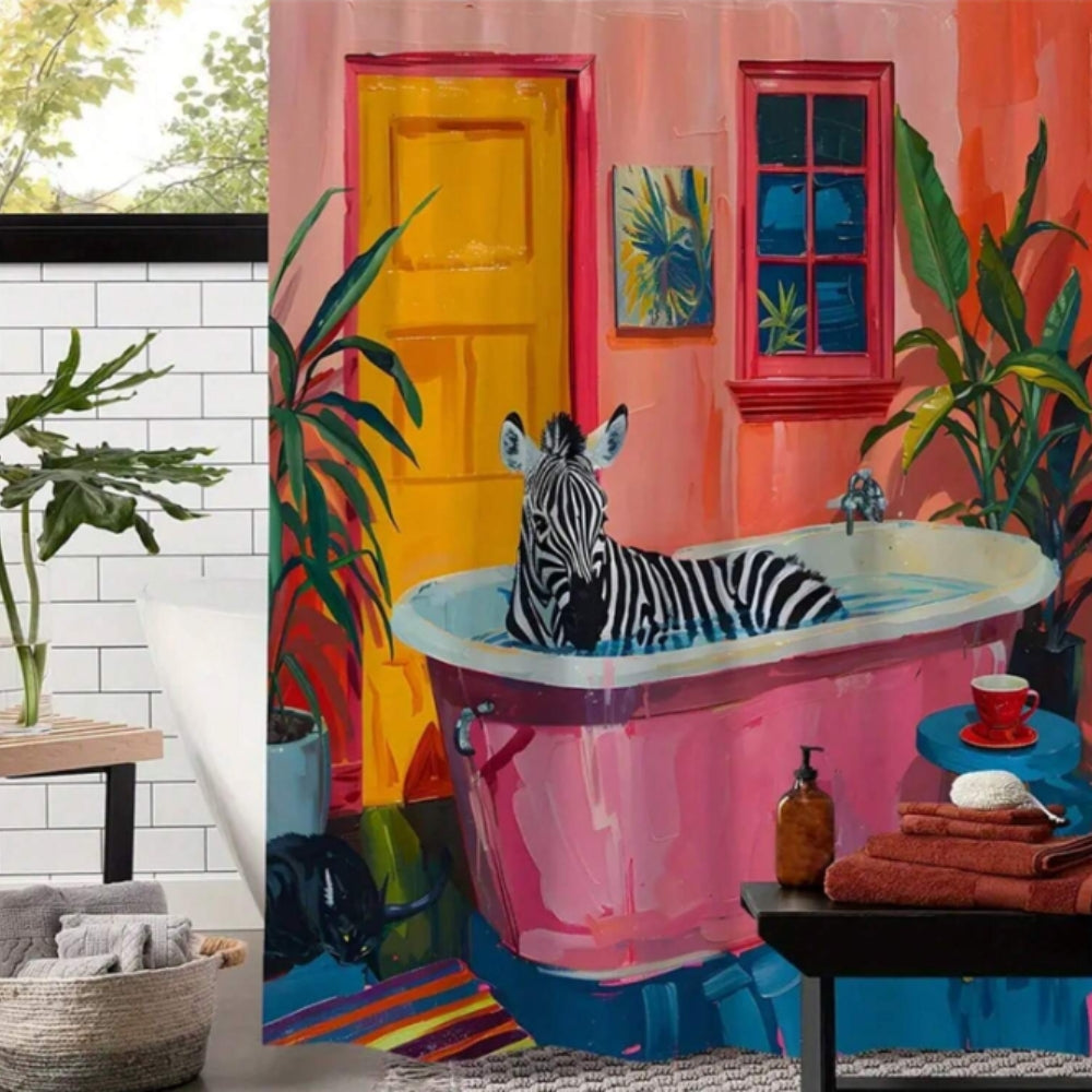 LoungeYard | Playful Pink Zebra Curtain — product view 1