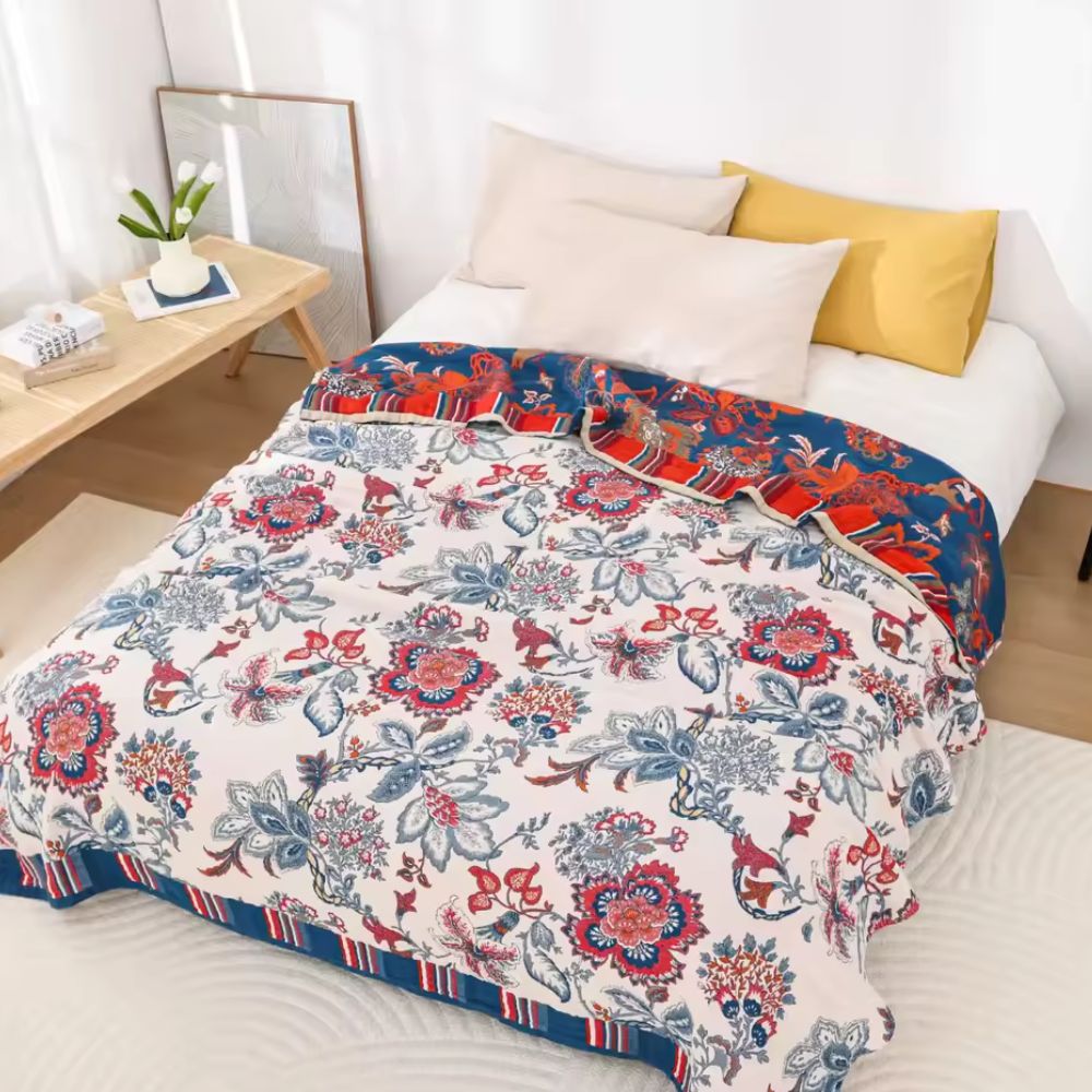 LoungeYard | Retro Botanica Bliss Cotton Blanket — product view 1
