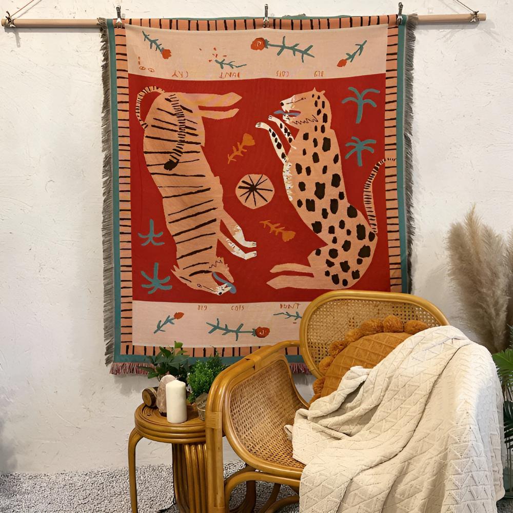 LoungeYard | Leopard Woven Tassel Blanket — product view 3