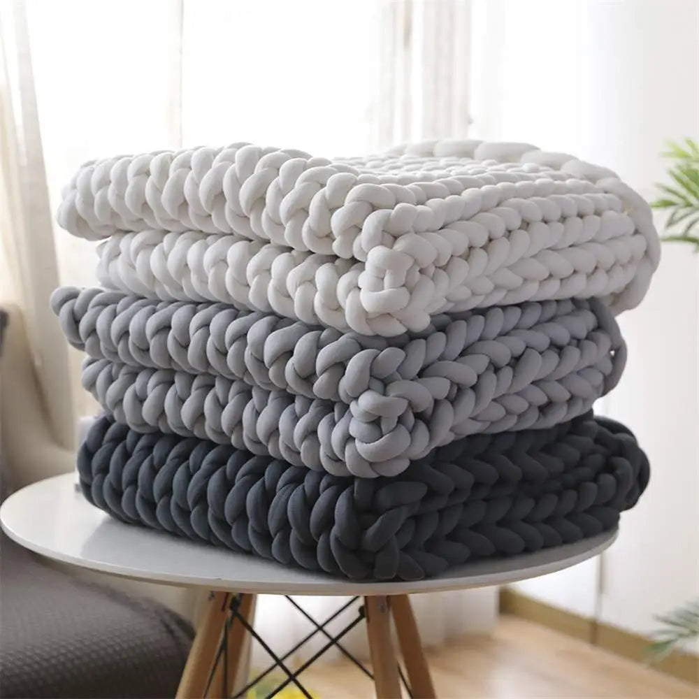 Chunky Knit Throw Handmade Weighted Blanket - SUPER COZY & CALMING BLANKET LoungeYard — product view 5