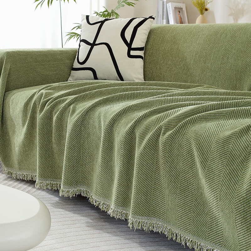 LoungeYard | Chenille Blanket Herringbone Tassel Couch Cover — product view 5