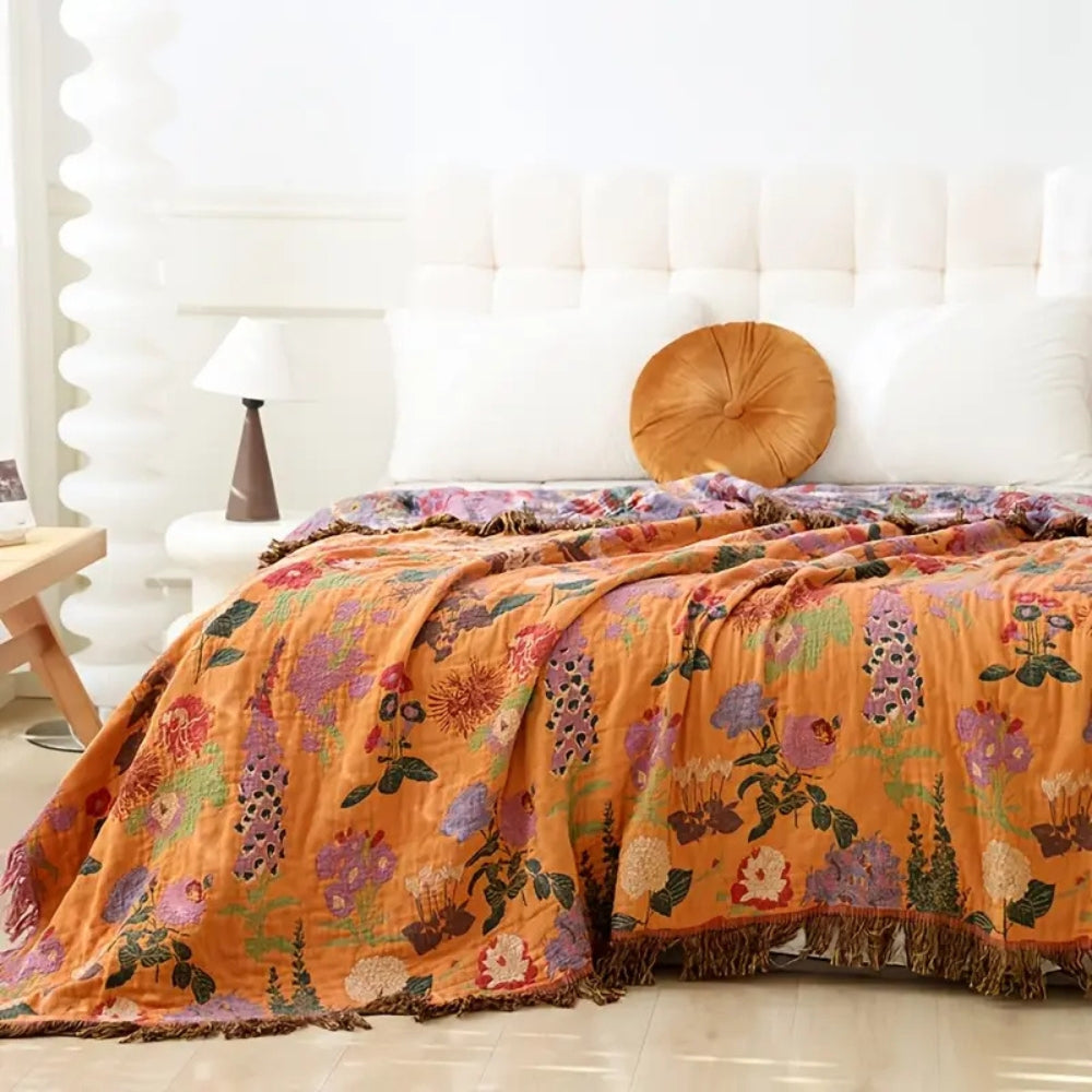 LoungeYard | Botanic Floral Cotton Tassel Blanket — product view 2