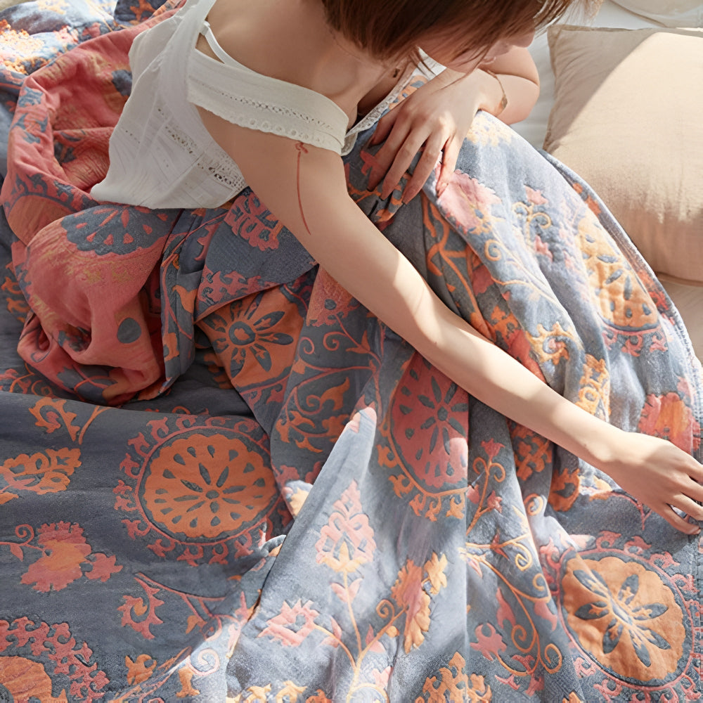 LoungeYard | Rustic Floral Cotton Reversible Blanket — product view 2