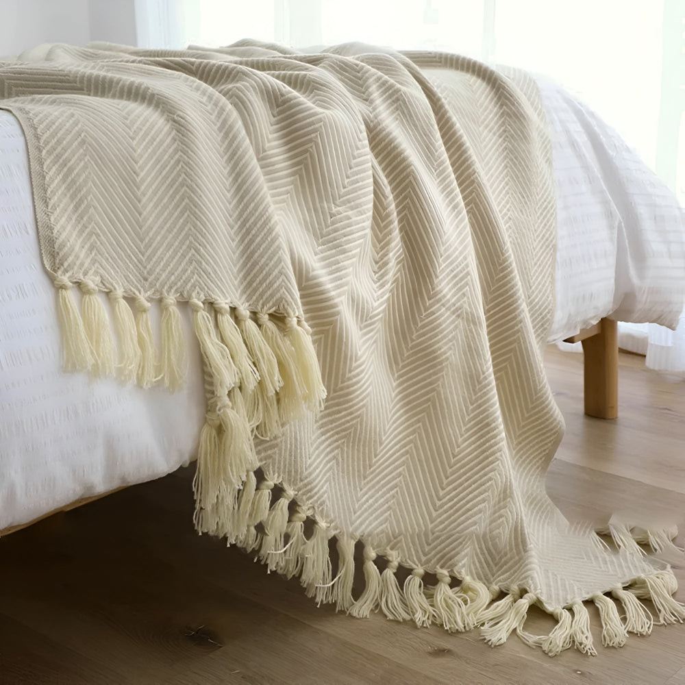 LoungeYard | Herringbone Tassel Knit Blanket — product view 7