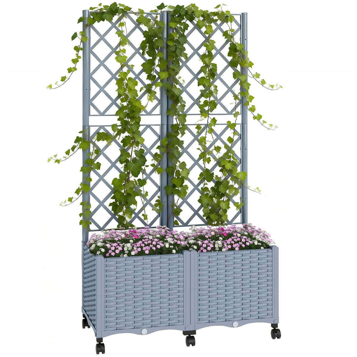 56.3" Self-Watering Planter Box with Trellis and Wheels, Gray — product view 1