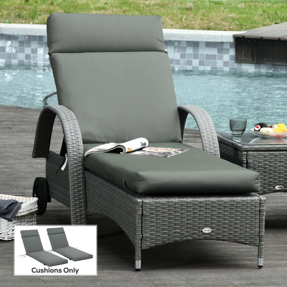 Set of 2 Outdoor Lounge Chair Cushions, 77.2" x 21.7", Dark Grey — product view 3