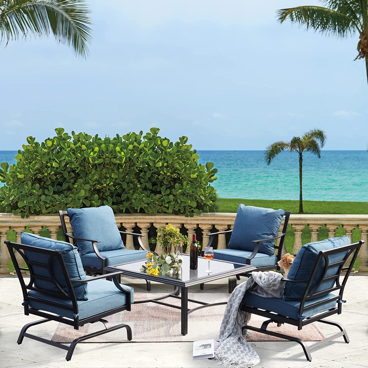 LOUNGE YARD Newport Set Patio Furniture Set Outdoor Steel Motion Conversation Set — product view 3