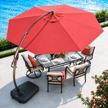 LOUNGE YARD 11 FT 12 FT Cantilever Patio Umbrella with Base, Round Large Offset Umbrellas for Garden Deck Pool