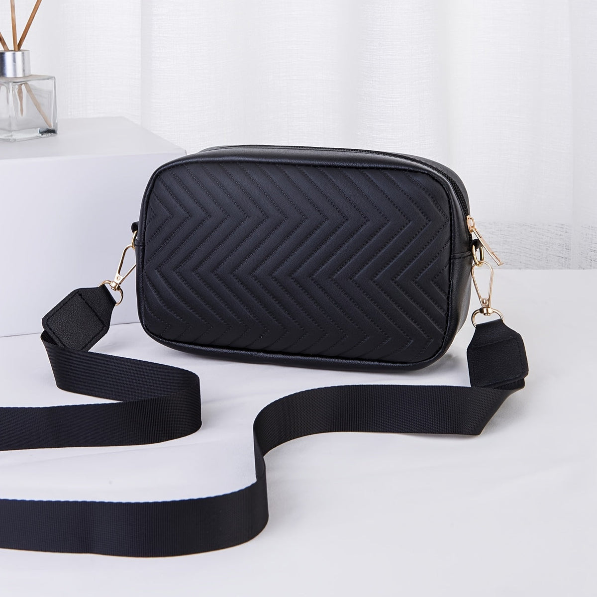 LoungeYard | NoirGlitz Padded PU Messenger Bag – Black Elegant Shoulder Bag with Sequins and Removable Strap — product view 4