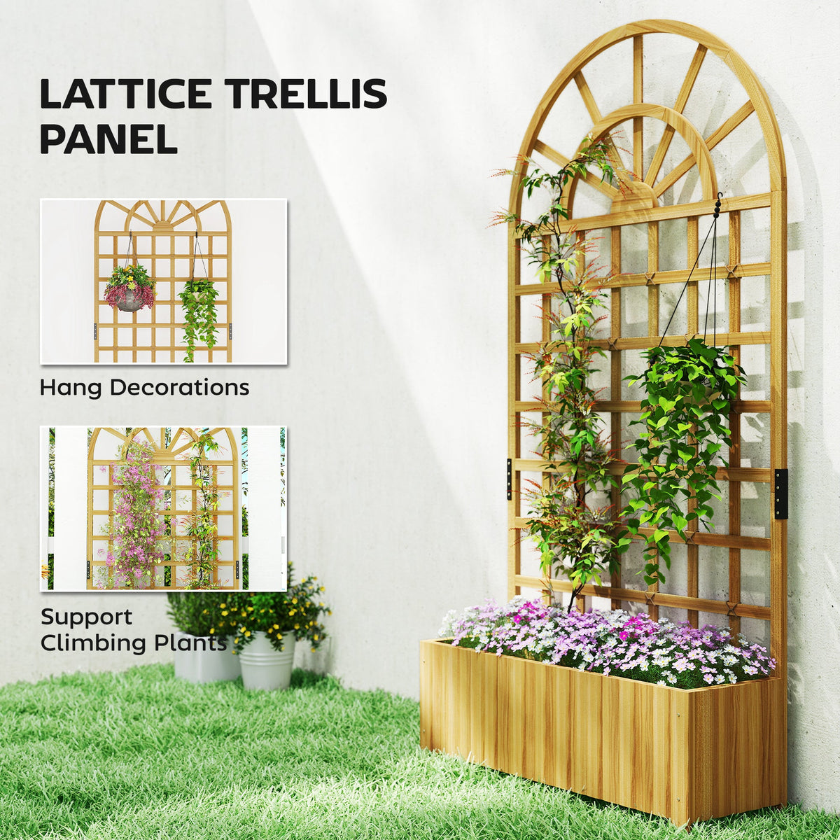 Wooden Raised Planter with Trellis, 90 x 30 x 180 cm — product view 6
