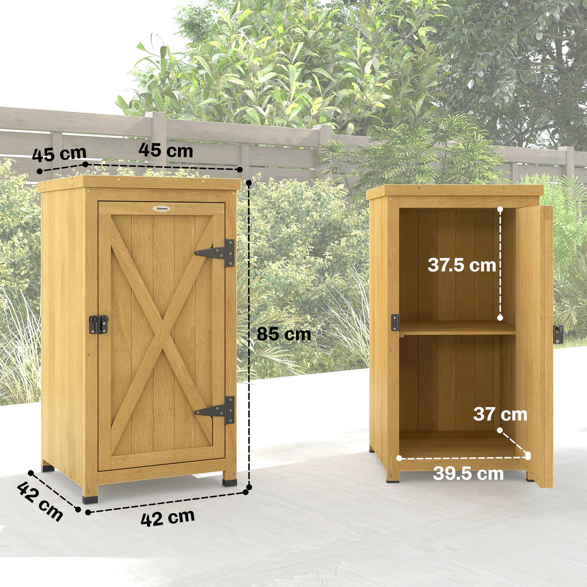 Wooden Garden Shed with Galvanised Top, Shelf and Door, Light Brown — product view 5