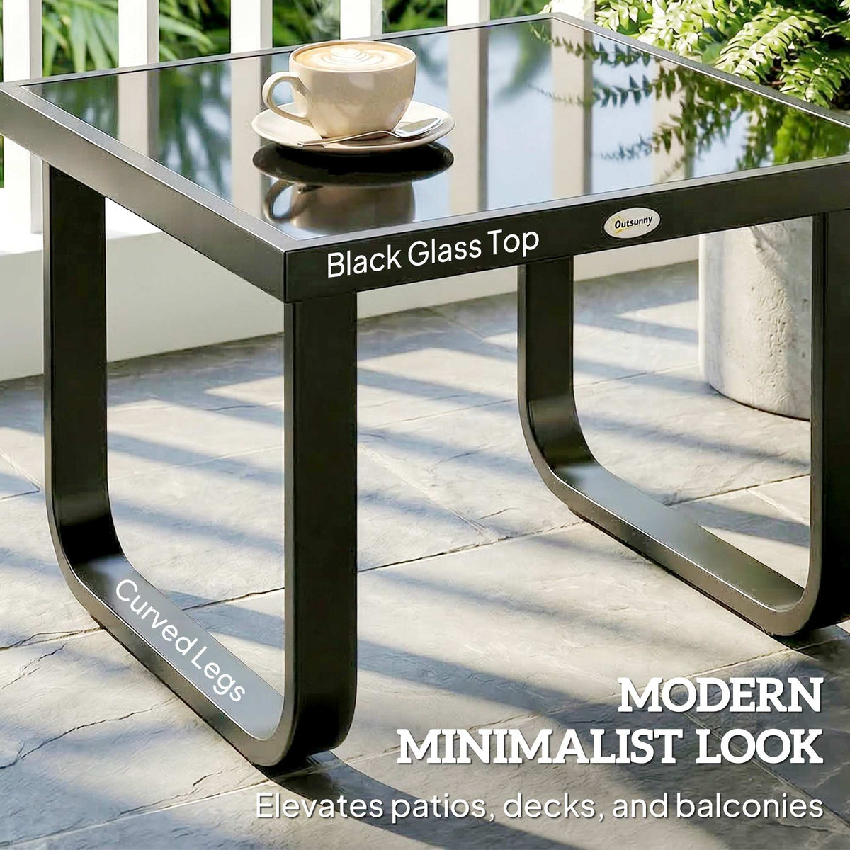 Metal Side Table with Tempered Glass Top & Adjustable Feet, 45x45x33 cm, Black — product view 7