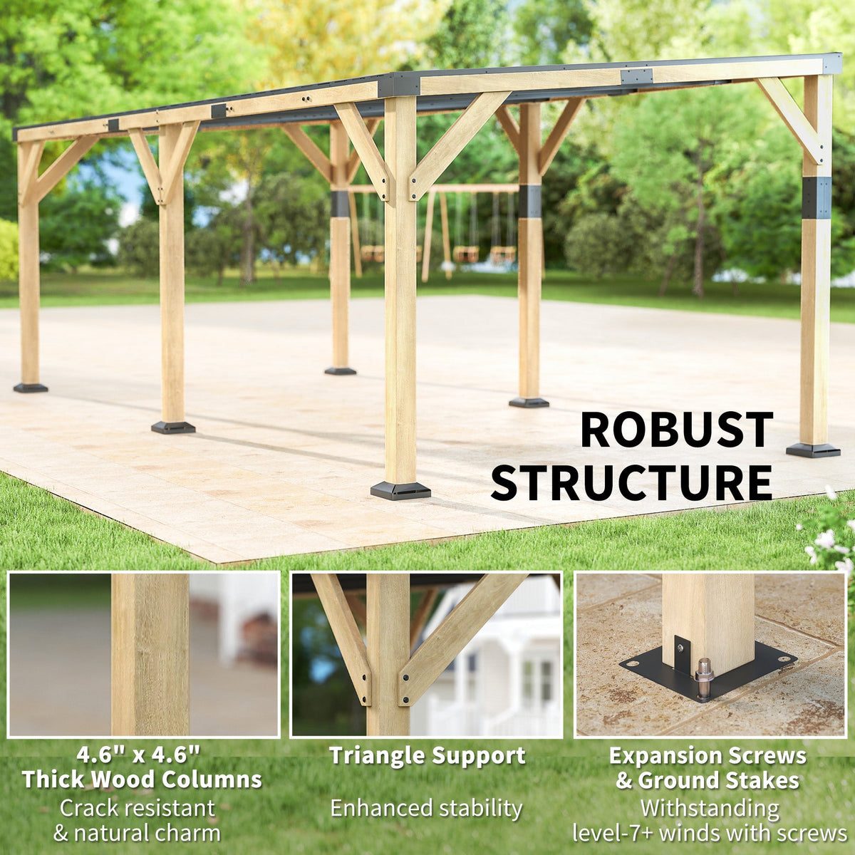 PerArbor 10' x 20' Wooden Lean-to Gazebo with Galvanized Steel Sloped Roof, Light Walnut — product view 7