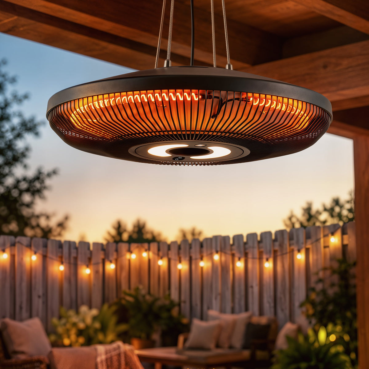 Hanging Patio Heater with LED Light, Touch & Remote, 1000/2000W IP65, Black — product view 3