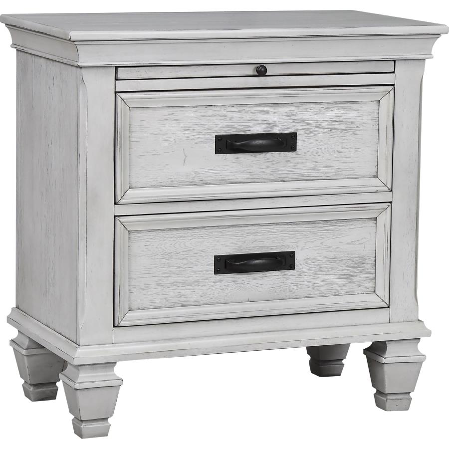 Franco Distressed White Finish Wood 2-Drawer Nightstand – 205332 — product view 2
