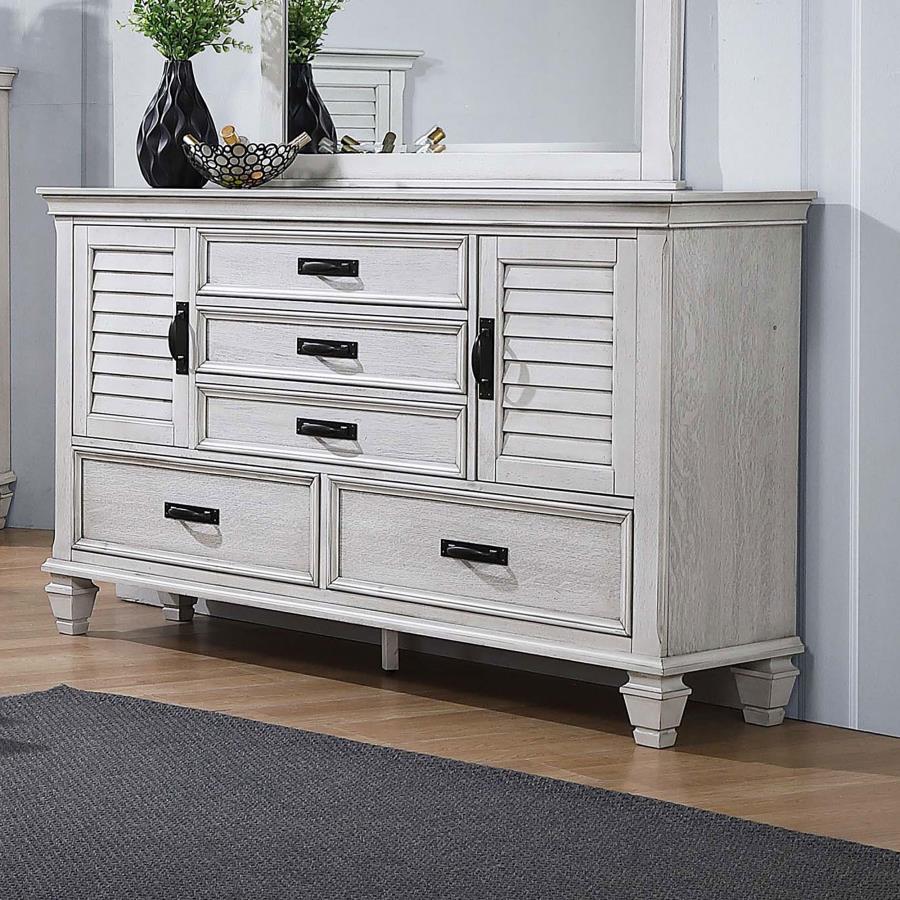 Franco Distressed White Finish Wood 5-Drawer Dresser – 205333 — product view 1