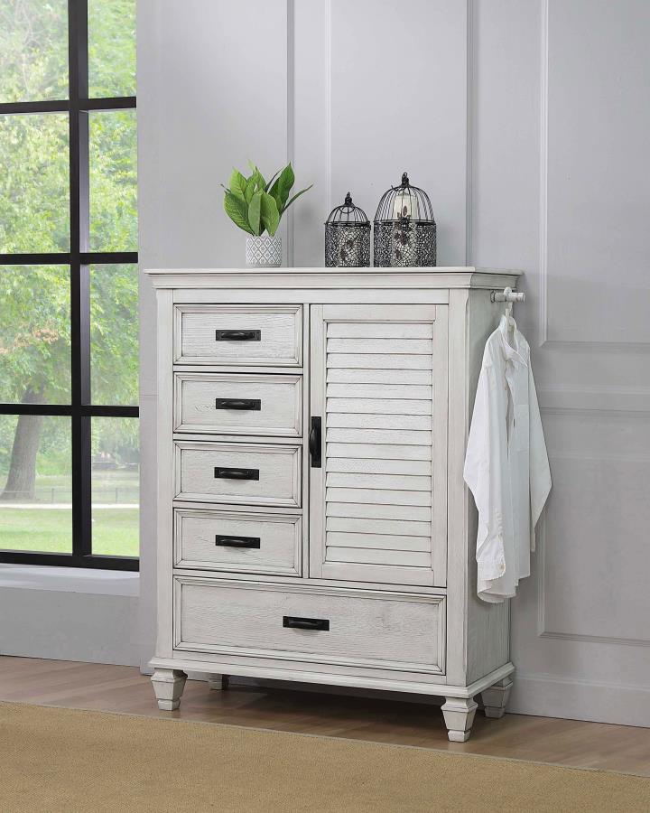 Franco Distressed White Finish Wood 5-Drawer Tall Door Chest – 205338 — product view 1