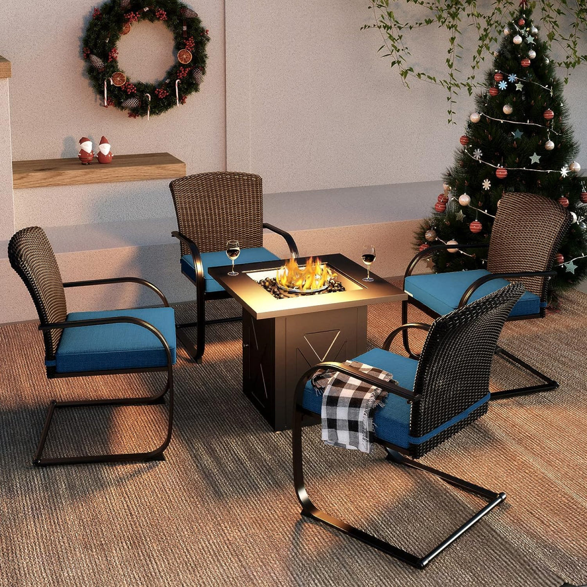 LOUNGE YARD 5-Piece Outdoor Dining Table Set with Fire Pit, 4 Outdoor Spring Dining Chairs — product view 3