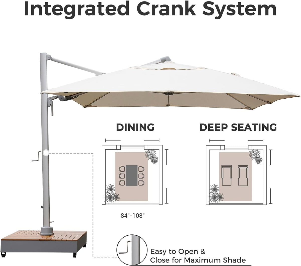 LOUNGE YARD 10x13 FT Premium Cantilever Patio Umbrella with Weighted Mobile Base | 5-Year Fade-Resistant Canopy, 360° Rotation, 75° Tilt, Aluminum Frame + Cover — product view 4
