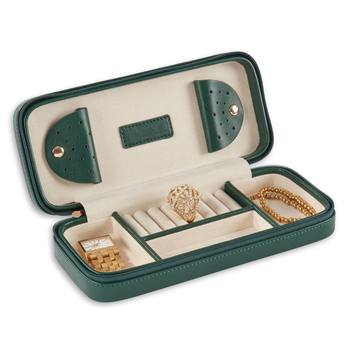 Green Leather Diamond Quilt Design Travel Jewelry Case — product view 1