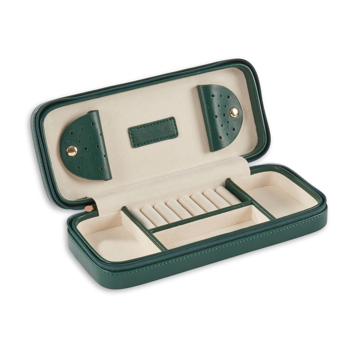 Green Leather Diamond Quilt Design Travel Jewelry Case — product view 2