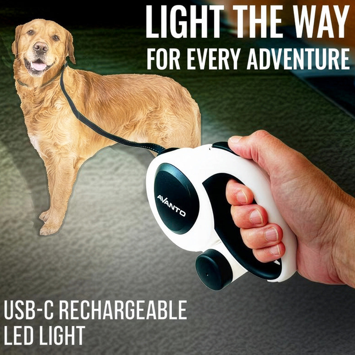 16ft Retractable Leash with LED Flashlight and Bag Dispenser — product view 2