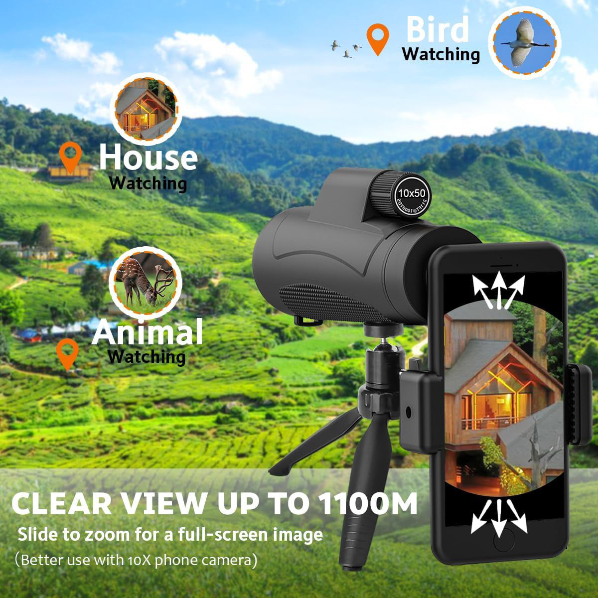 Monocular Telescope with Smartphone Holder and Tripod — product view 6