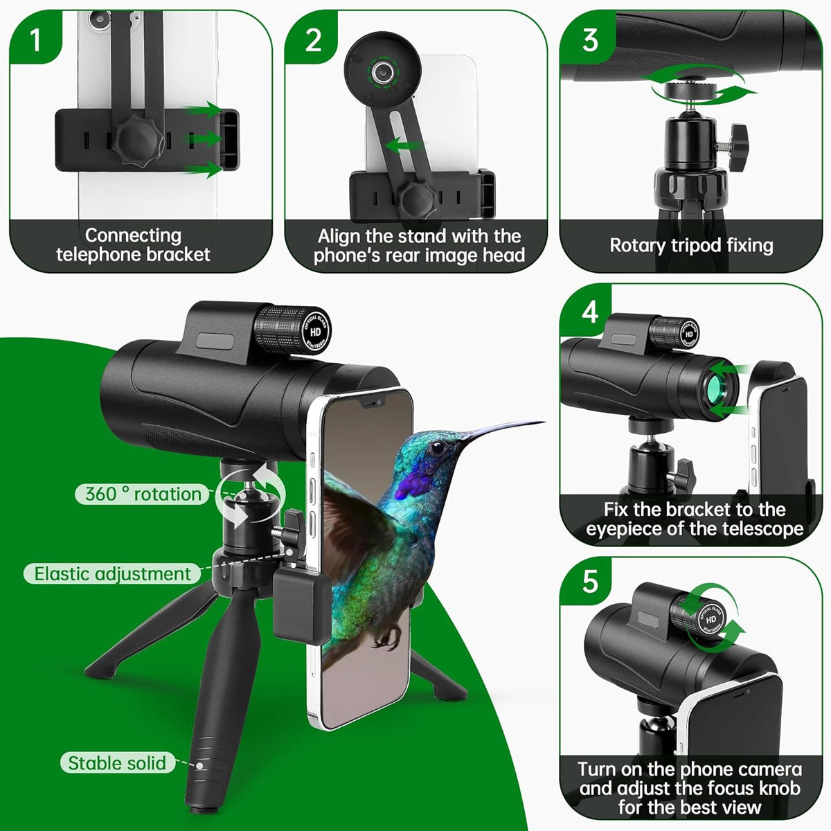 Monocular Telescope with Smartphone Holder and Tripod — product view 7